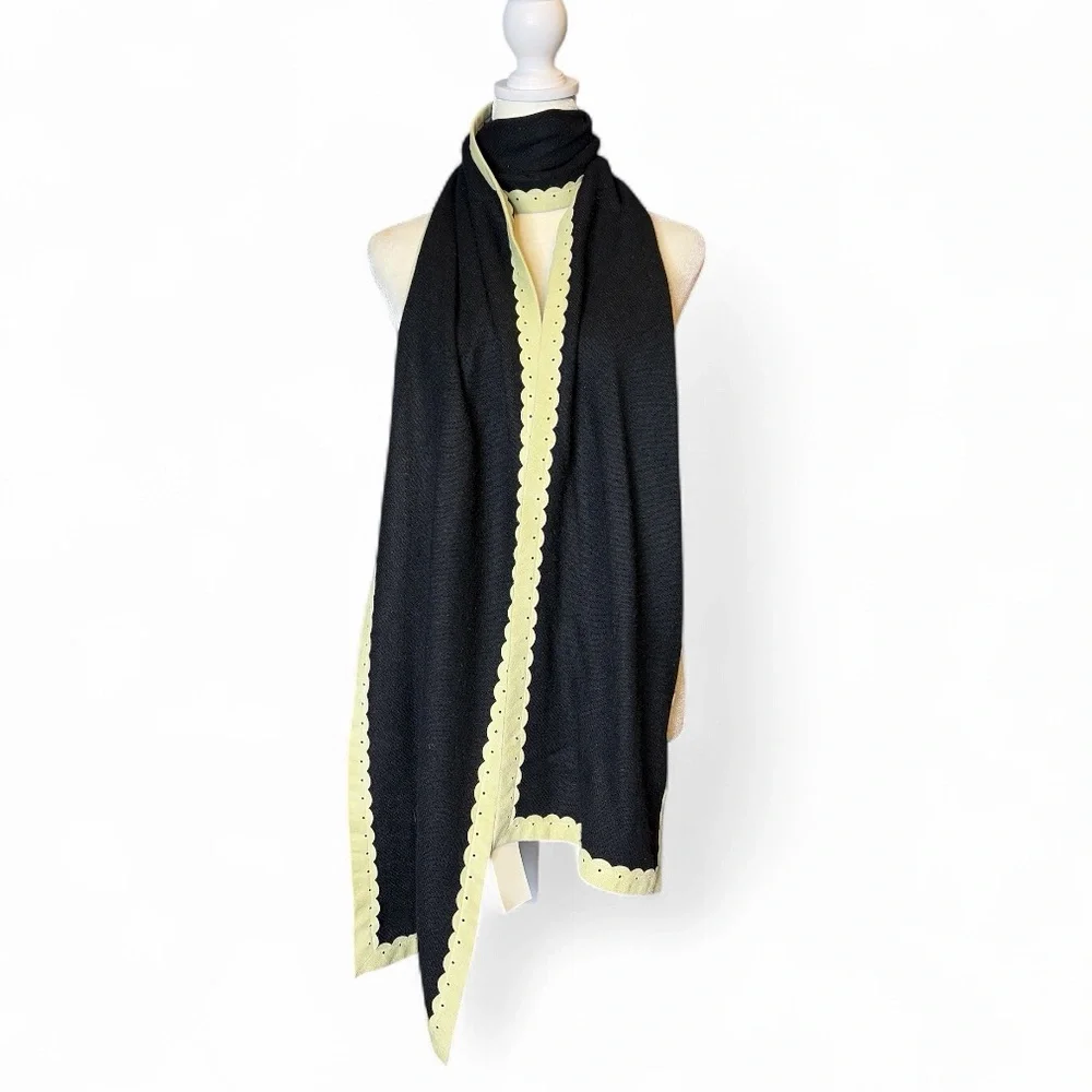 Peter Elliot Lippincott Sciarpina Green Suede & Black Wool Scarf NWT
